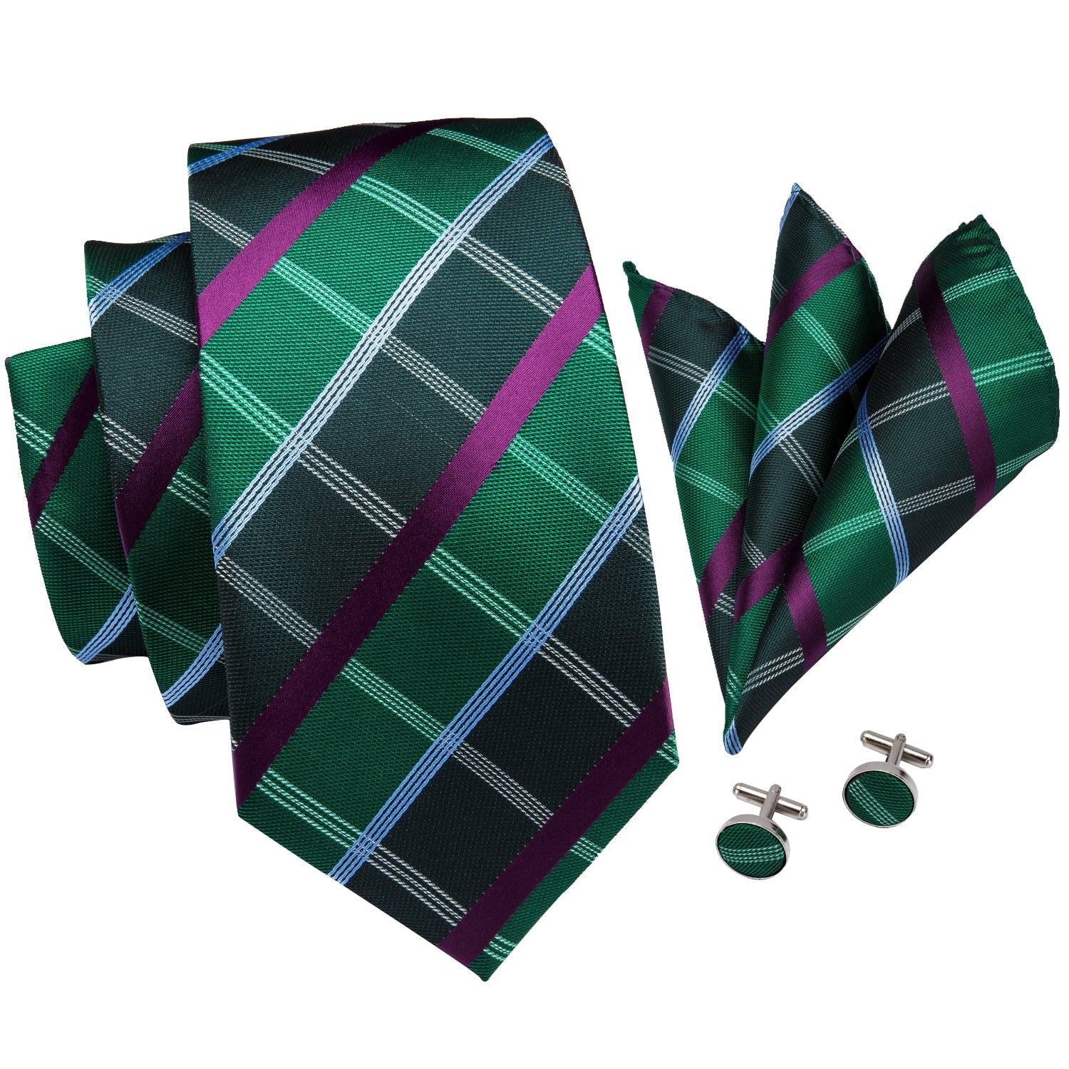 GentCrest Green Plaid Tie Hanky Cufflinks Set - Image 2