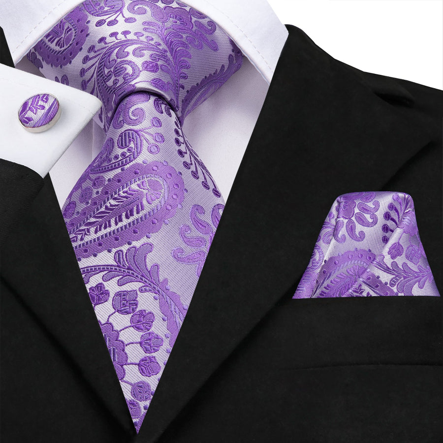 Lavender Paisley XL Silk Tie Set - GentCrest