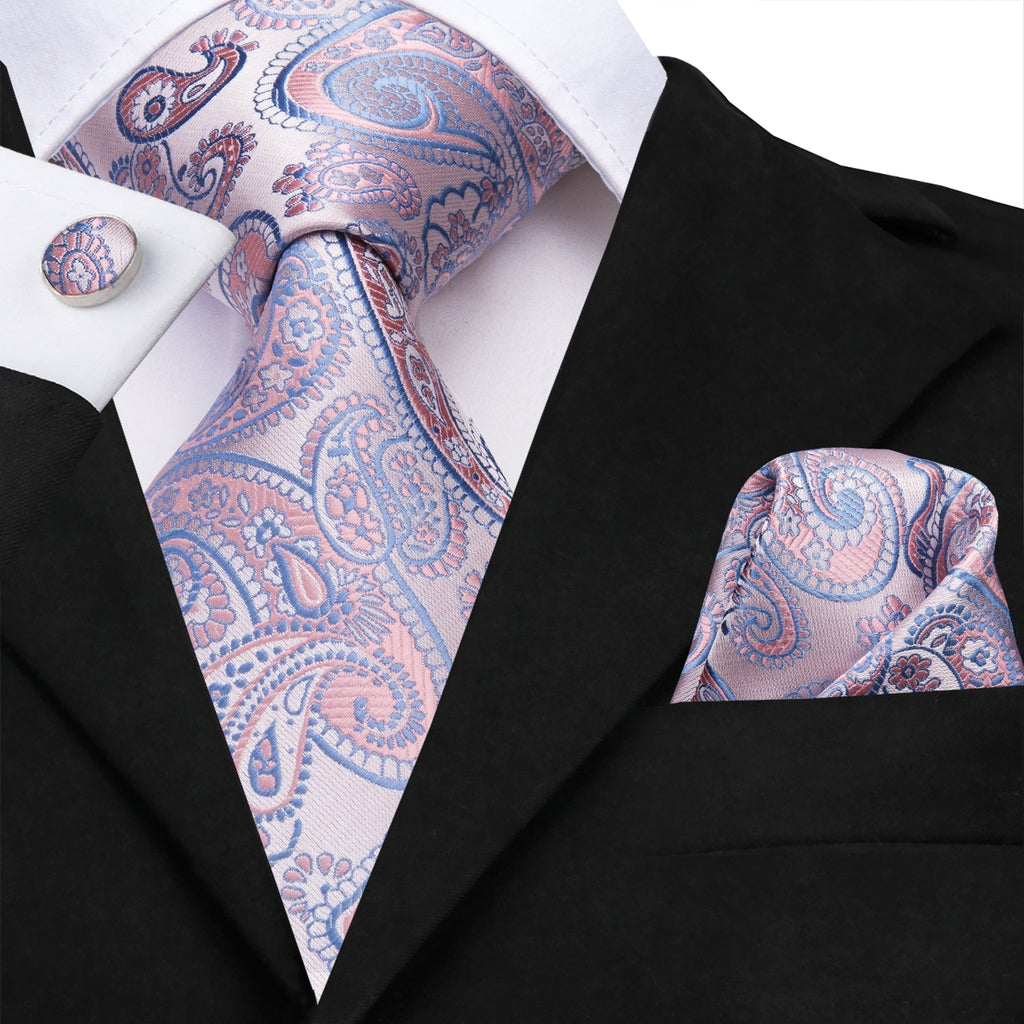 GentCrest Blue Paisley Tie Hanky Cufflinks Set - Image 1