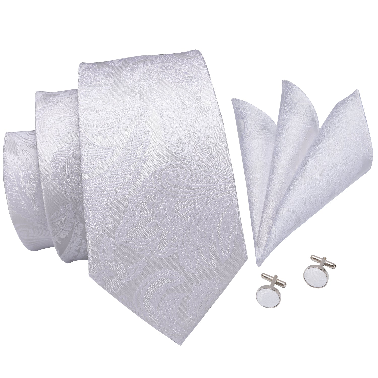 GentCrest White Paisley Tie Hanky Cufflinks Set - Image 3