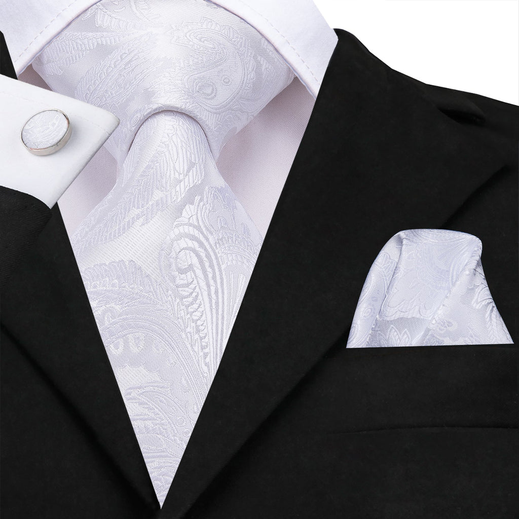 GentCrest White Paisley Tie Hanky Cufflinks Set - Image 1