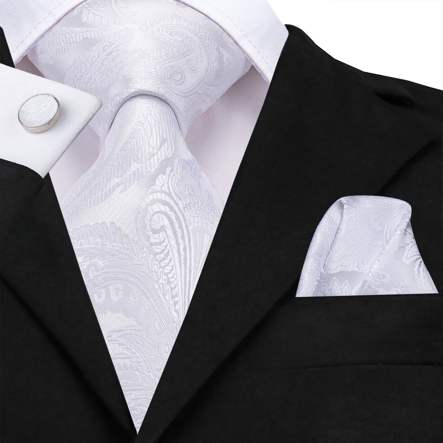 GentCrest White Paisley Tie Hanky Cufflinks Set - Image 1