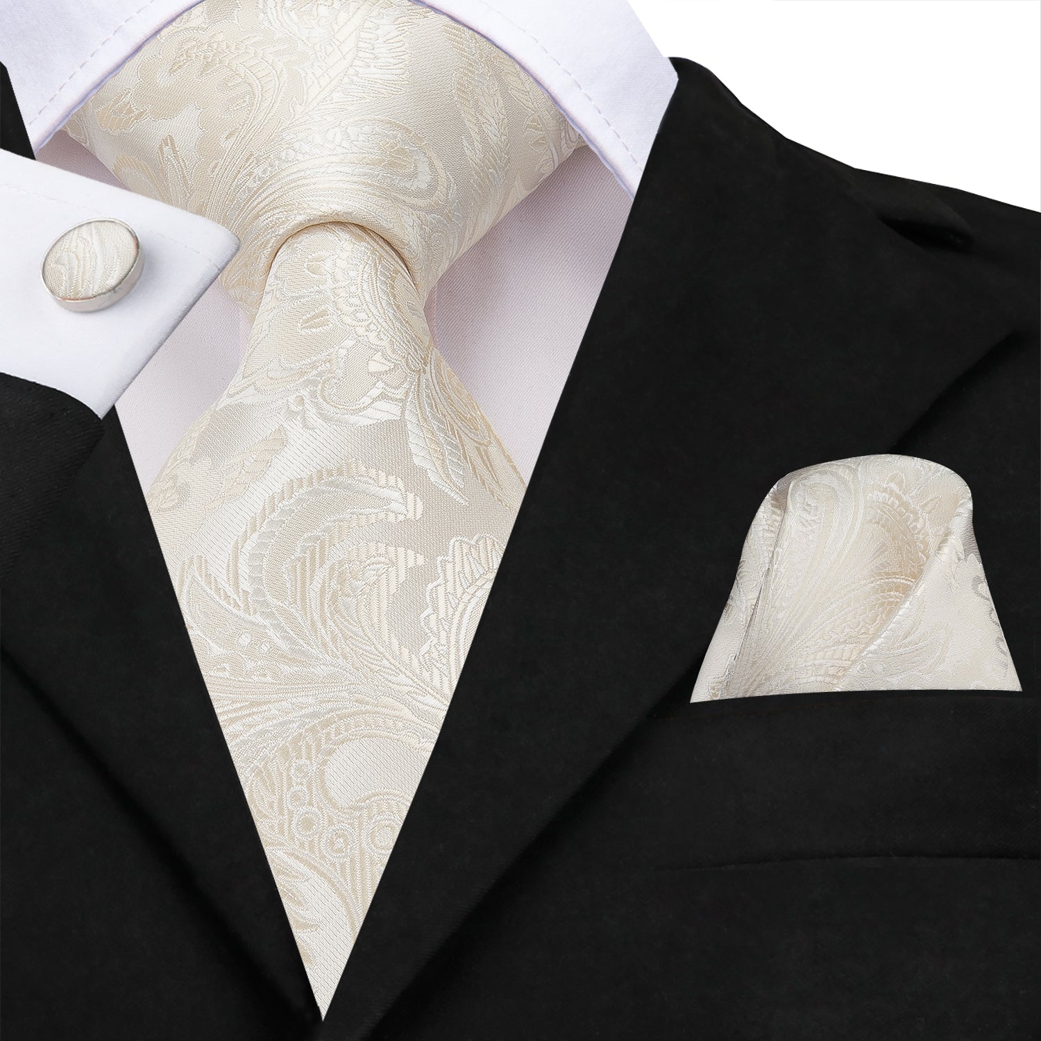 GentCrest Champagne Paisley Tie Hanky Cufflinks Set - Image 1