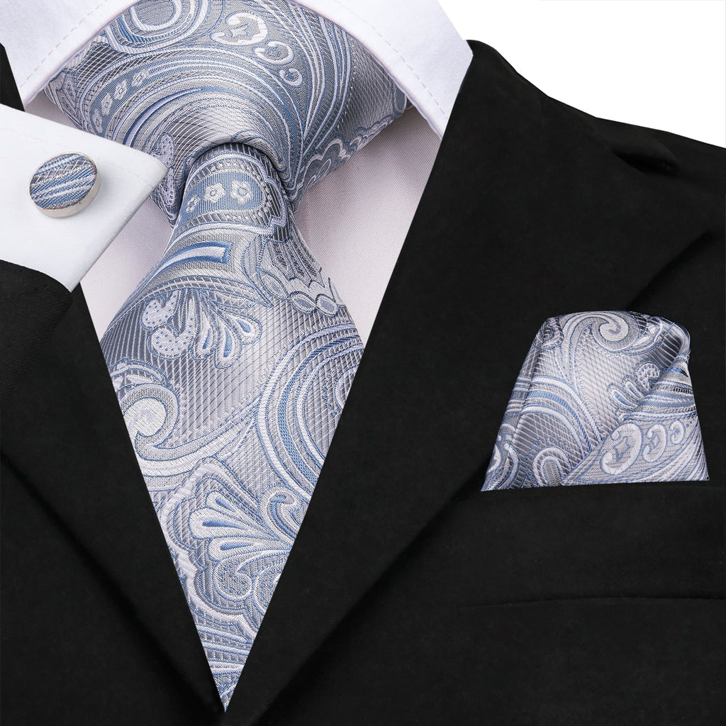 GentCrest Blue Paisley Tie Hanky Cufflinks Set - Image 1