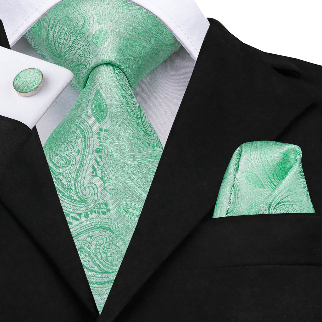 GentCrest Green Paisley Tie Hanky Cufflinks Set - Image 1