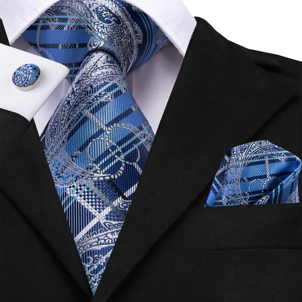 GentCrest Blue Paisley Tie Hanky Cufflinks Set - Image 1