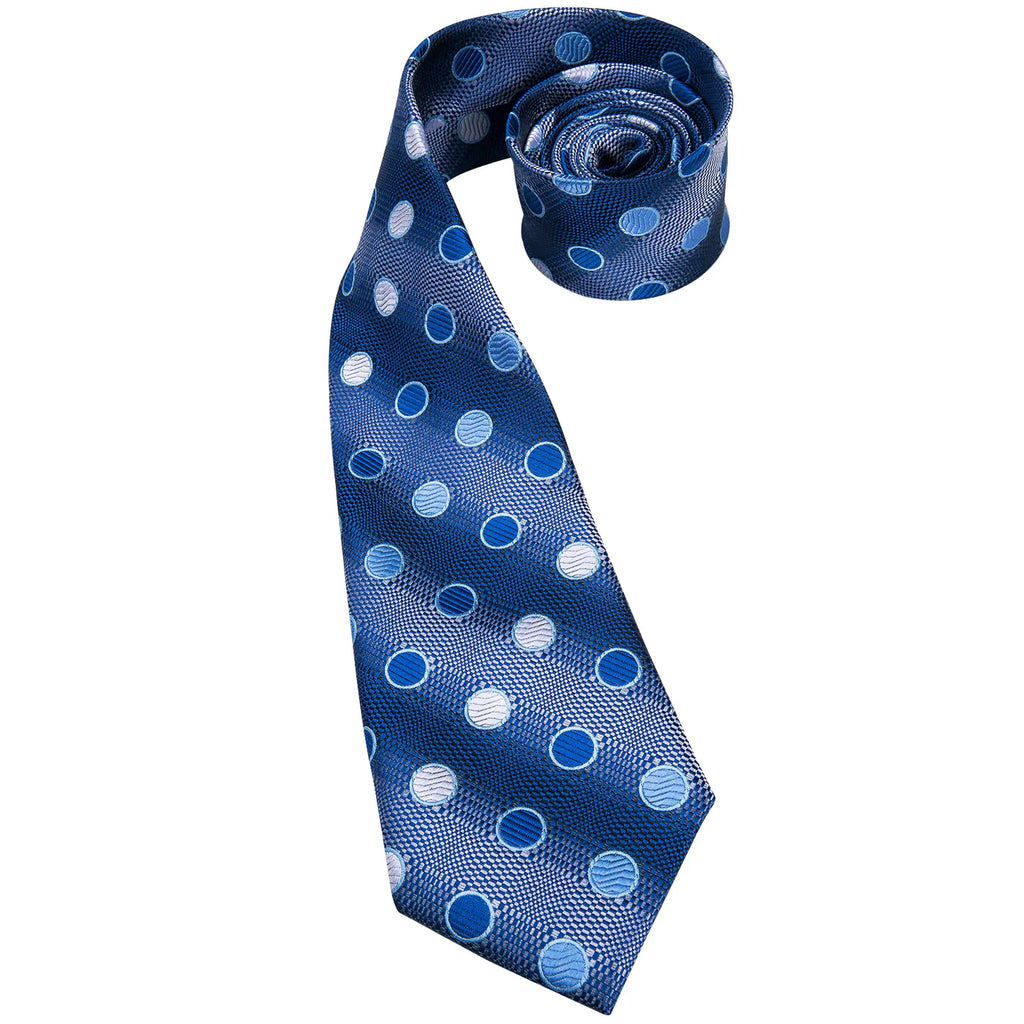 Royal Blue Polka Dot Silk with Pocket Square & Cufflinks Silk Tie Set - GentCrest - View 3