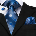 Royal Blue Polka Dot Silk with Pocket Square & Cufflinks Silk Tie Set - GentCrest