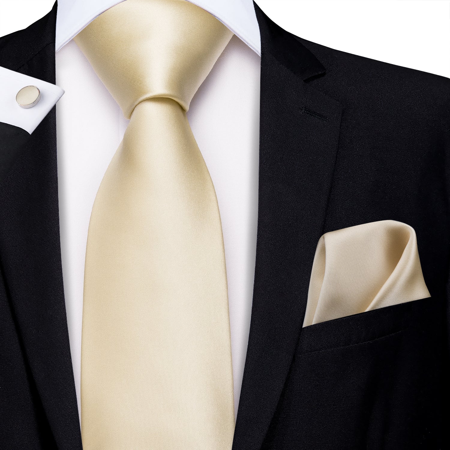 GentCrest Beige Solid Tie Hanky Cufflinks Set - Image 2
