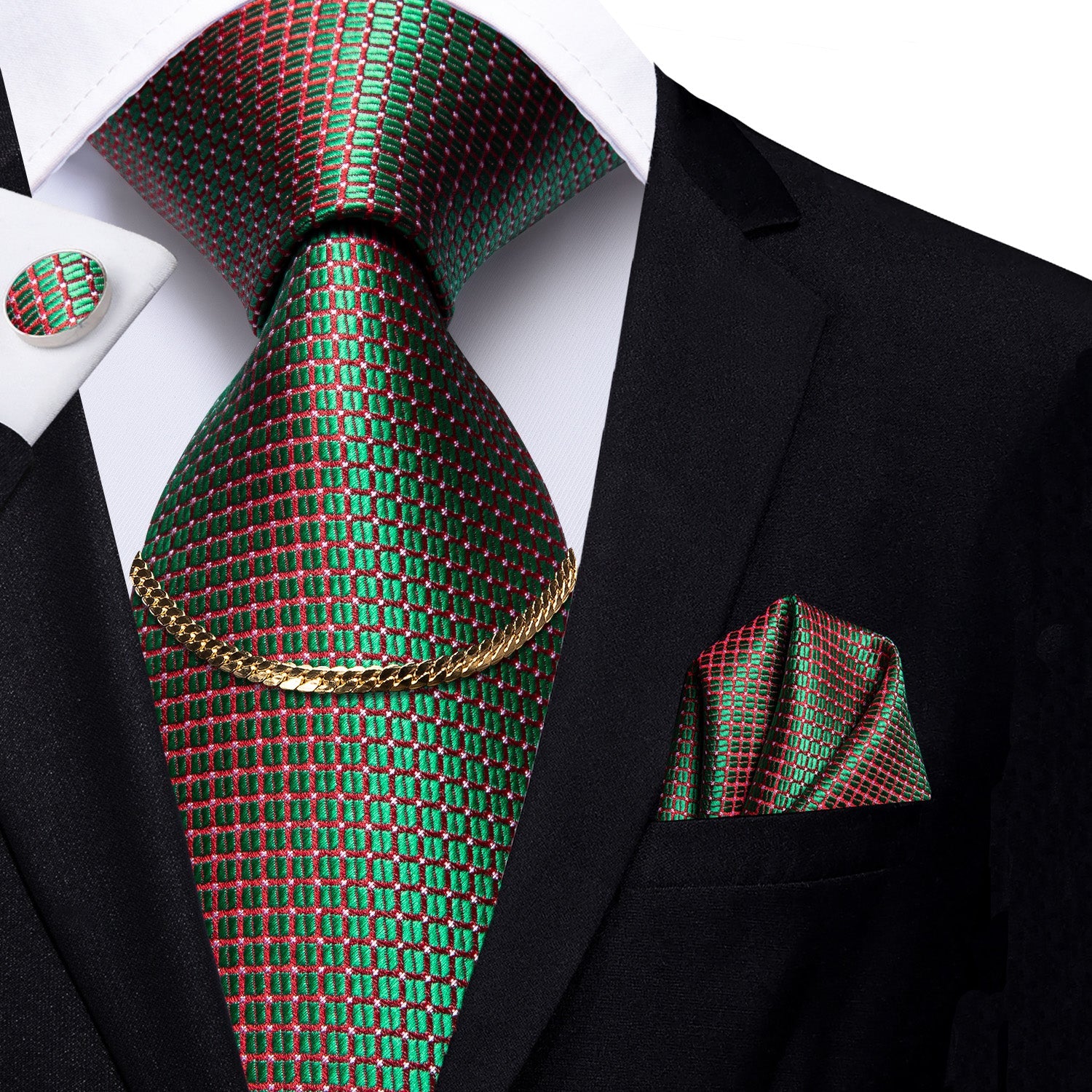 GentCrest Green Plaid Tie with Accessories - Image 1