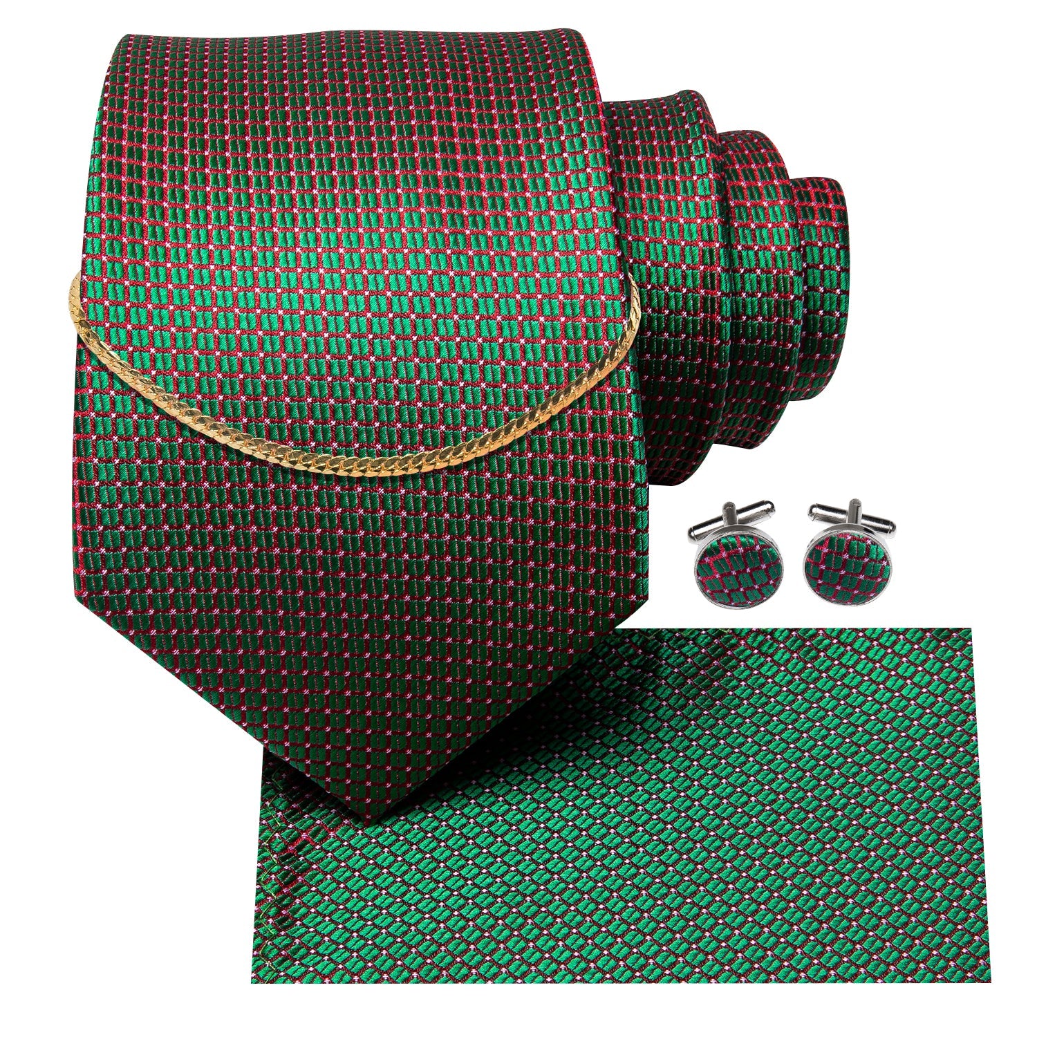 GentCrest Green Plaid Tie with Accessories - Image 2