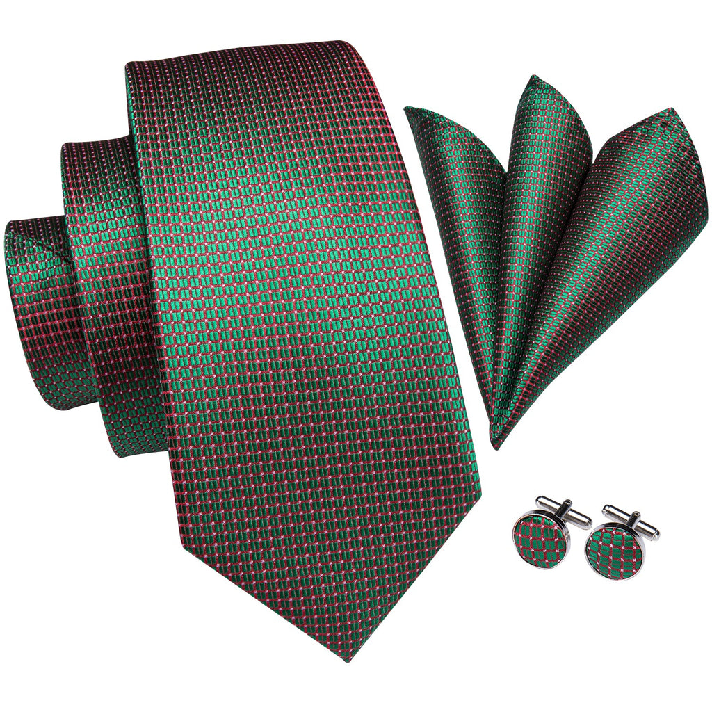 GentCrest Red Plaid Tie Hanky Cufflinks Set - Image 3