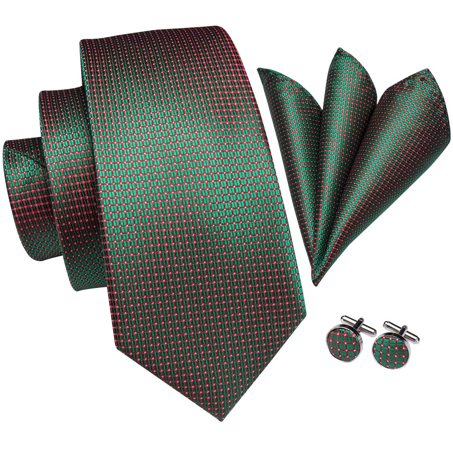 GentCrest Green Plaid Tie with Accessories - Image 3