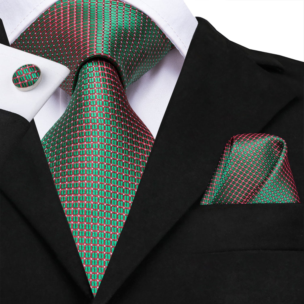 GentCrest Red Plaid Tie Hanky Cufflinks Set - Image 1