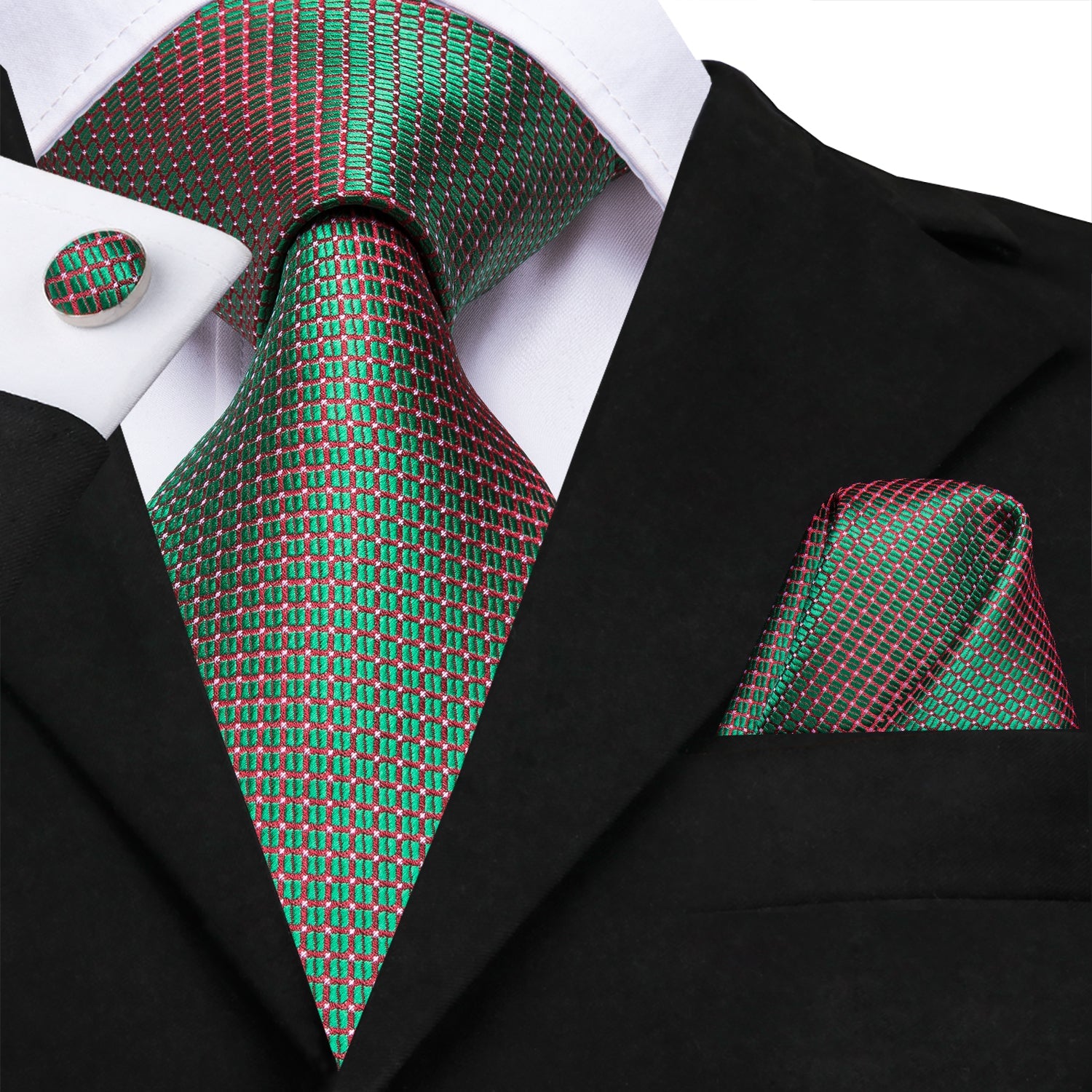 GentCrest Red Plaid Tie Hanky Cufflinks Set - Image 1