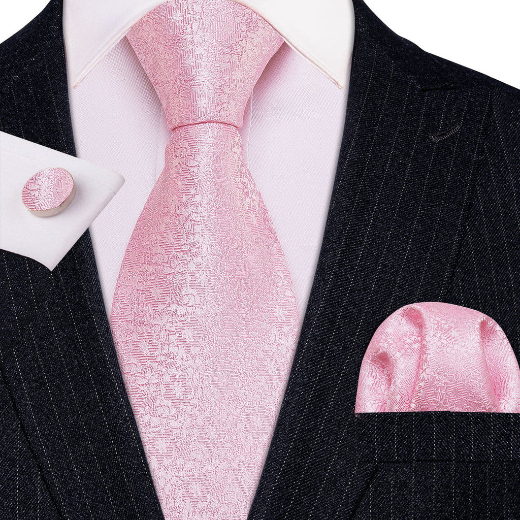 Light Pink Floral Silk Tie Set - GentCrest