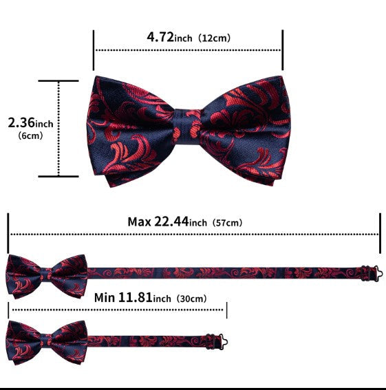 Fashion Silk Bow Tie Set with Pocket Square & Cufflinks - GentCrest - View 3