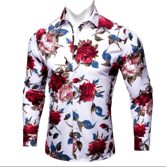 Red, Blue and White Floral Dress Shirt - GentCrest