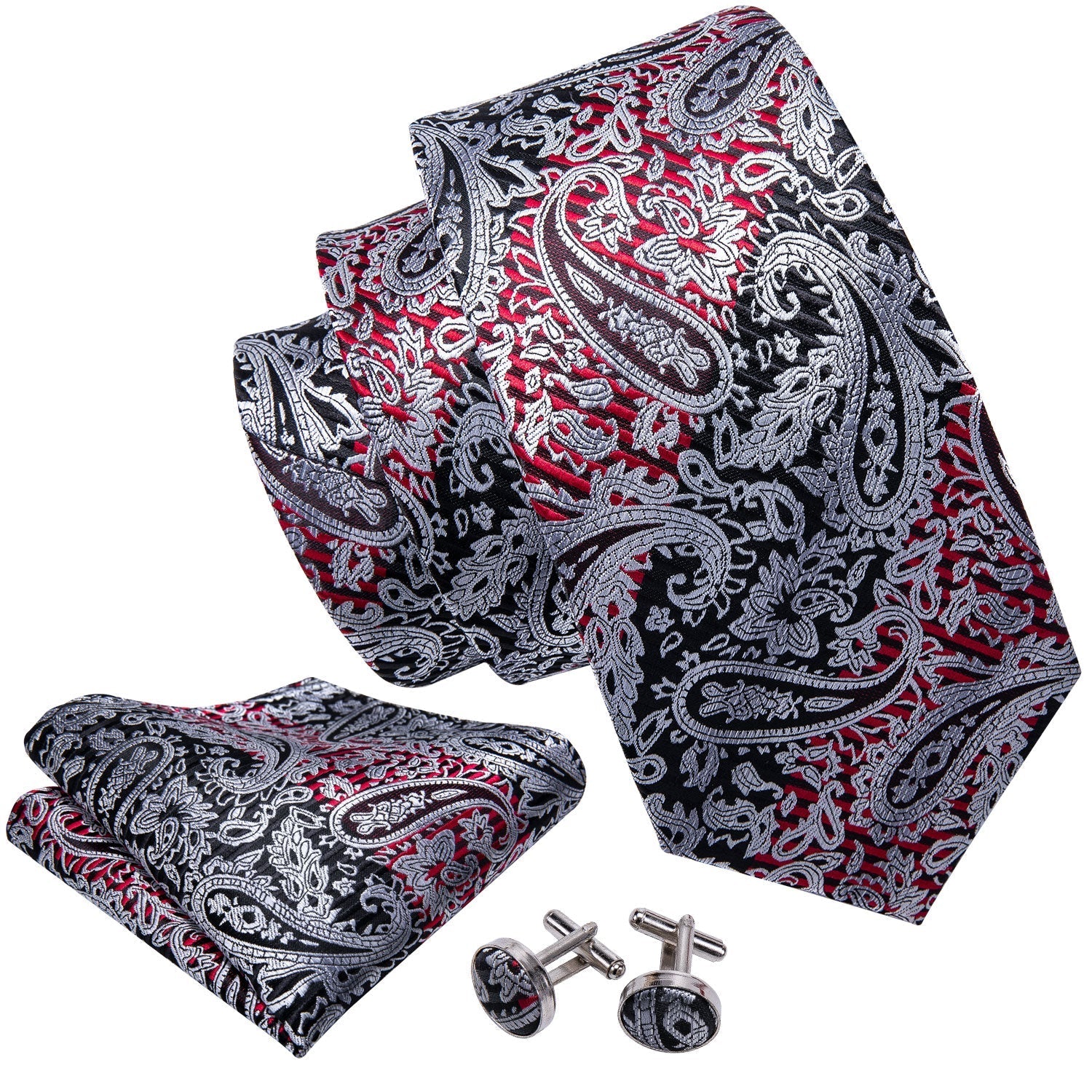 GentCrest Black Paisley Tie Hanky Cufflinks Set - Image 2