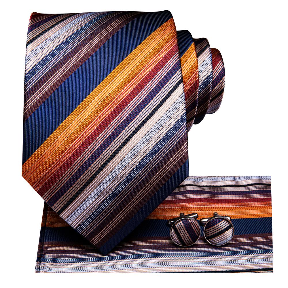 Navy, Copper & Burgundy Diagonal Striped Silk Tie Set - GentCrest - View 2