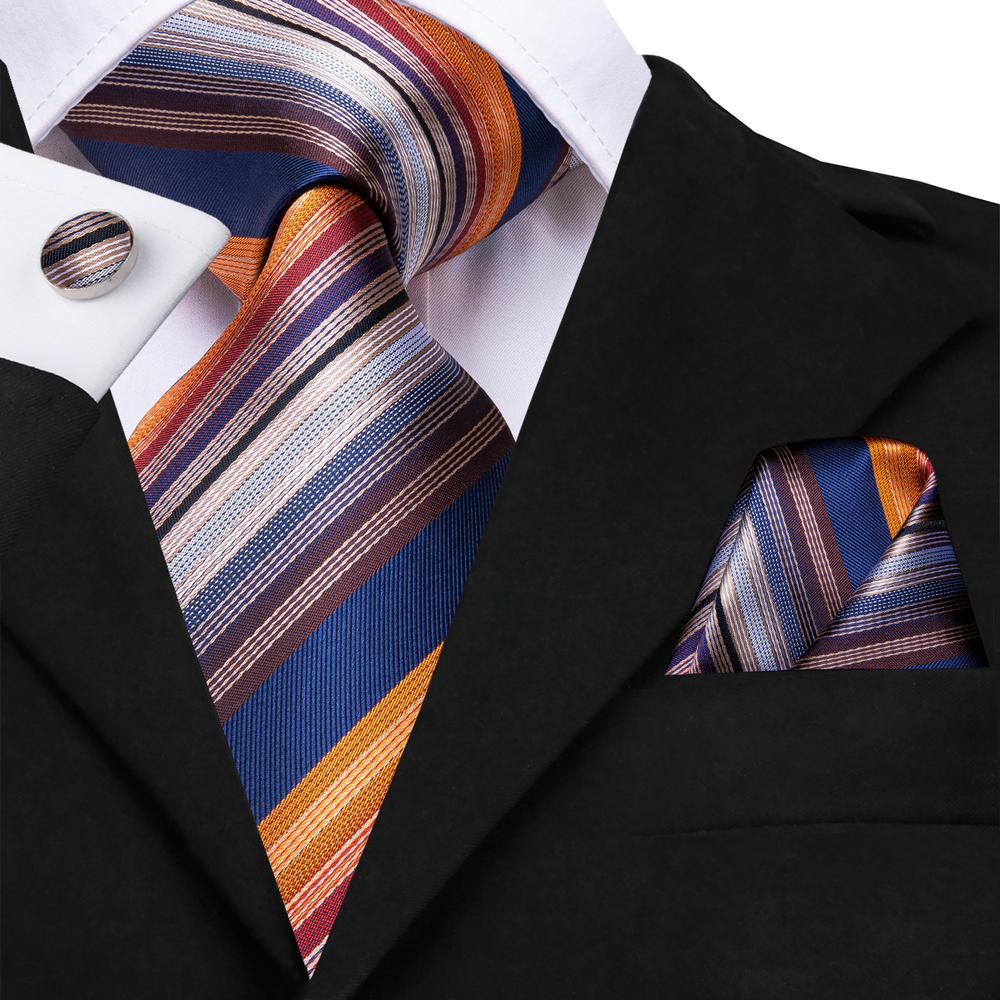 Navy, Copper & Burgundy Diagonal Striped Silk Tie Set - GentCrest