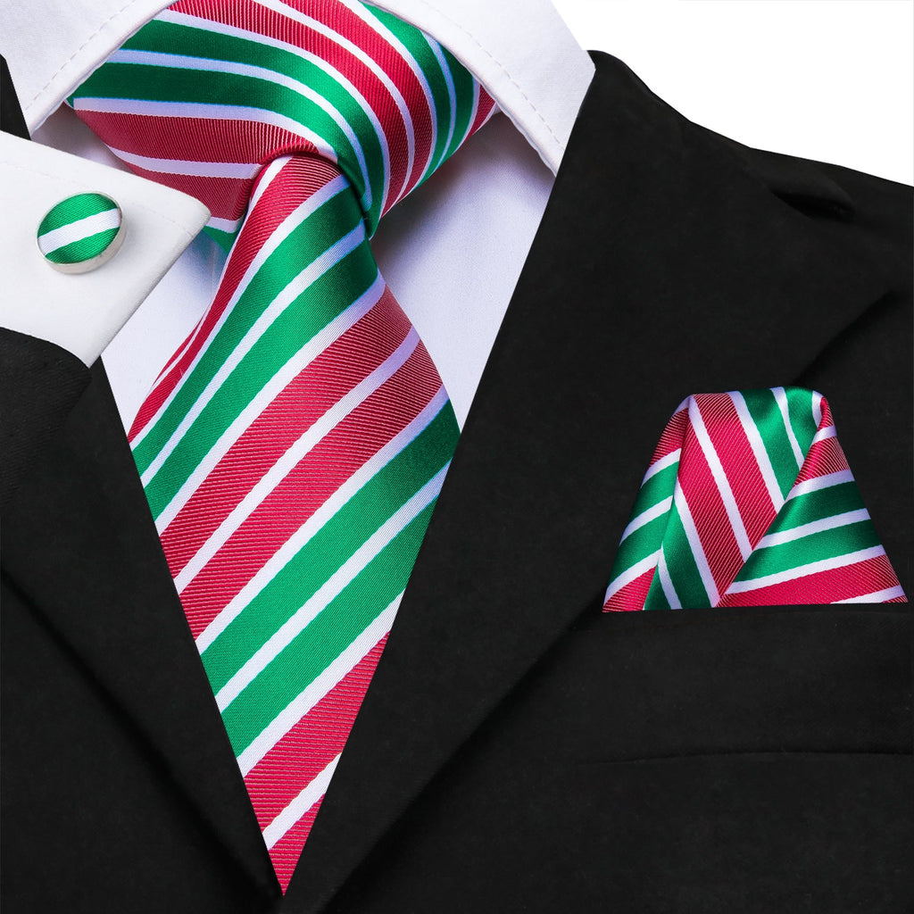 GentCrest Red Striped Tie Hanky Cufflinks Set - Image 1