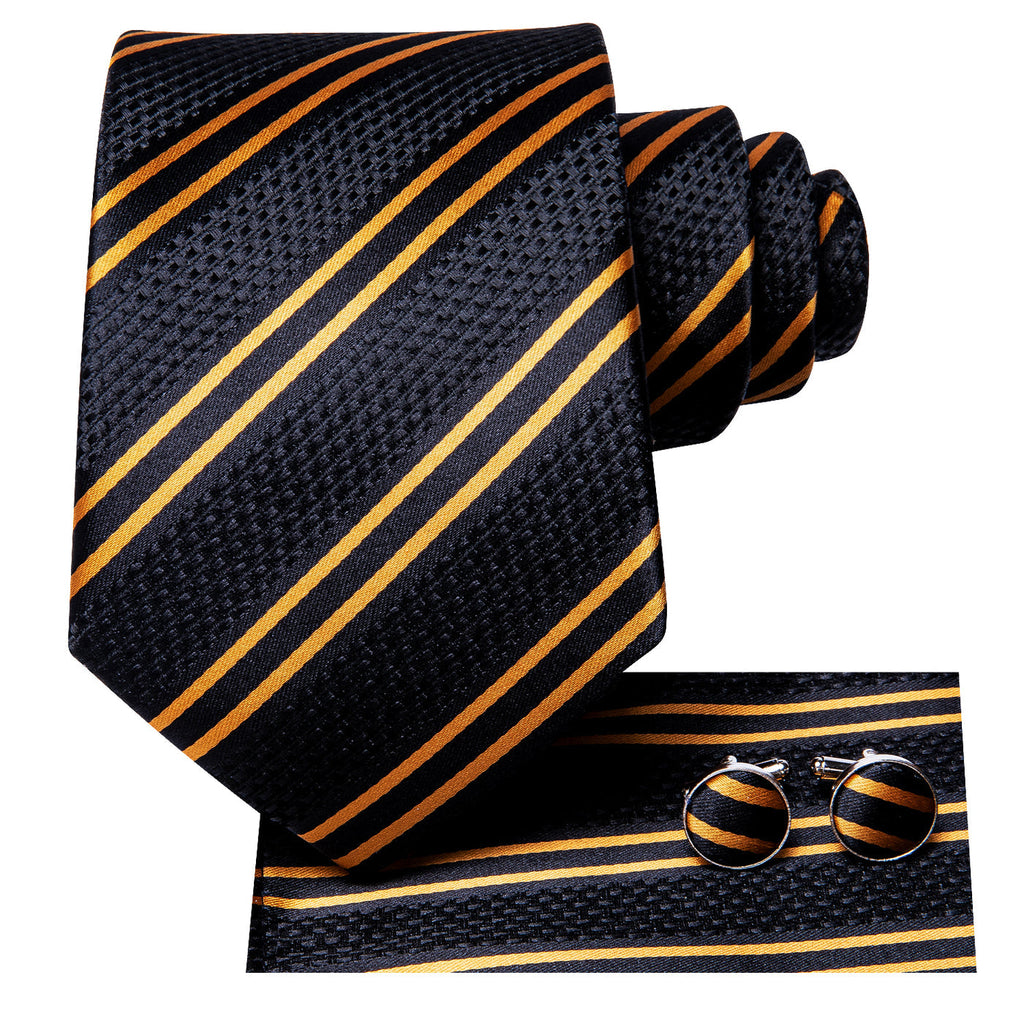 Luxury Black Double Stripe Necktie Silk Tie Set - GentCrest - View 2