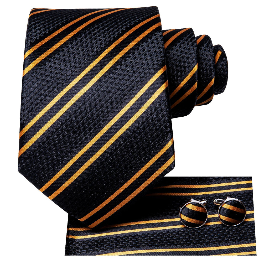 GentCrest Black Striped Tie Hanky Cufflinks Set - Image 2