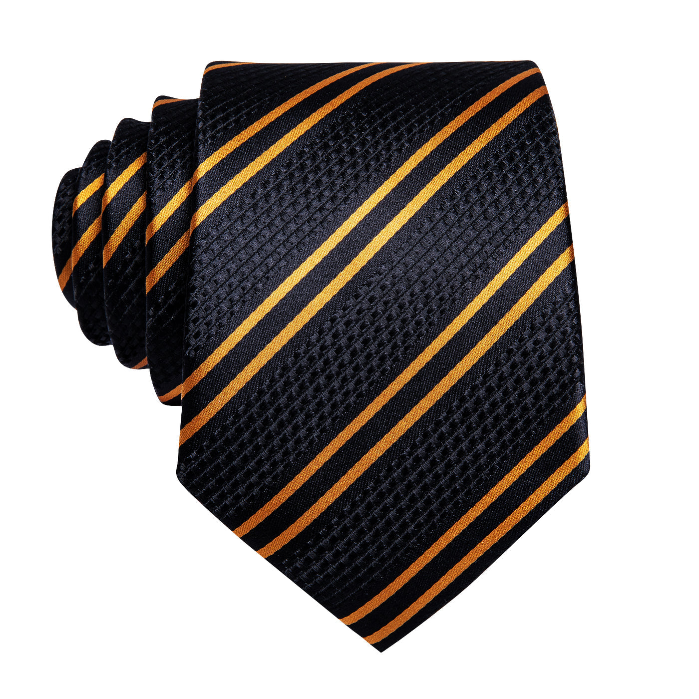 Luxury Black Double Stripe Necktie Silk Tie Set - GentCrest - View 4
