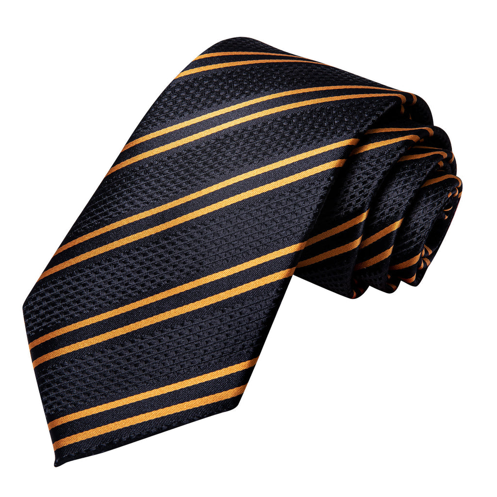 Luxury Black Double Stripe Necktie Silk Tie Set - GentCrest - View 3