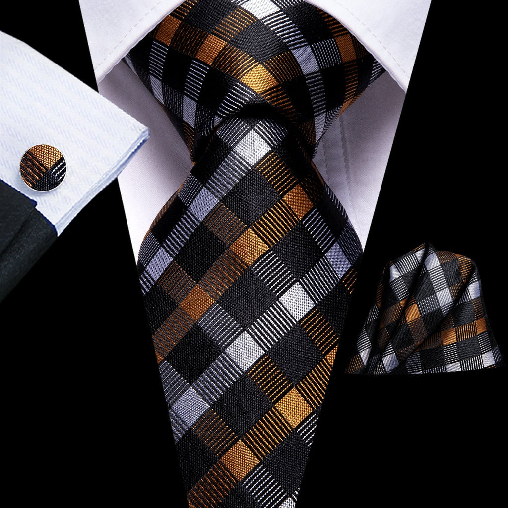 GentCrest Black Plaid Tie Hanky Cufflinks Set - Image 1