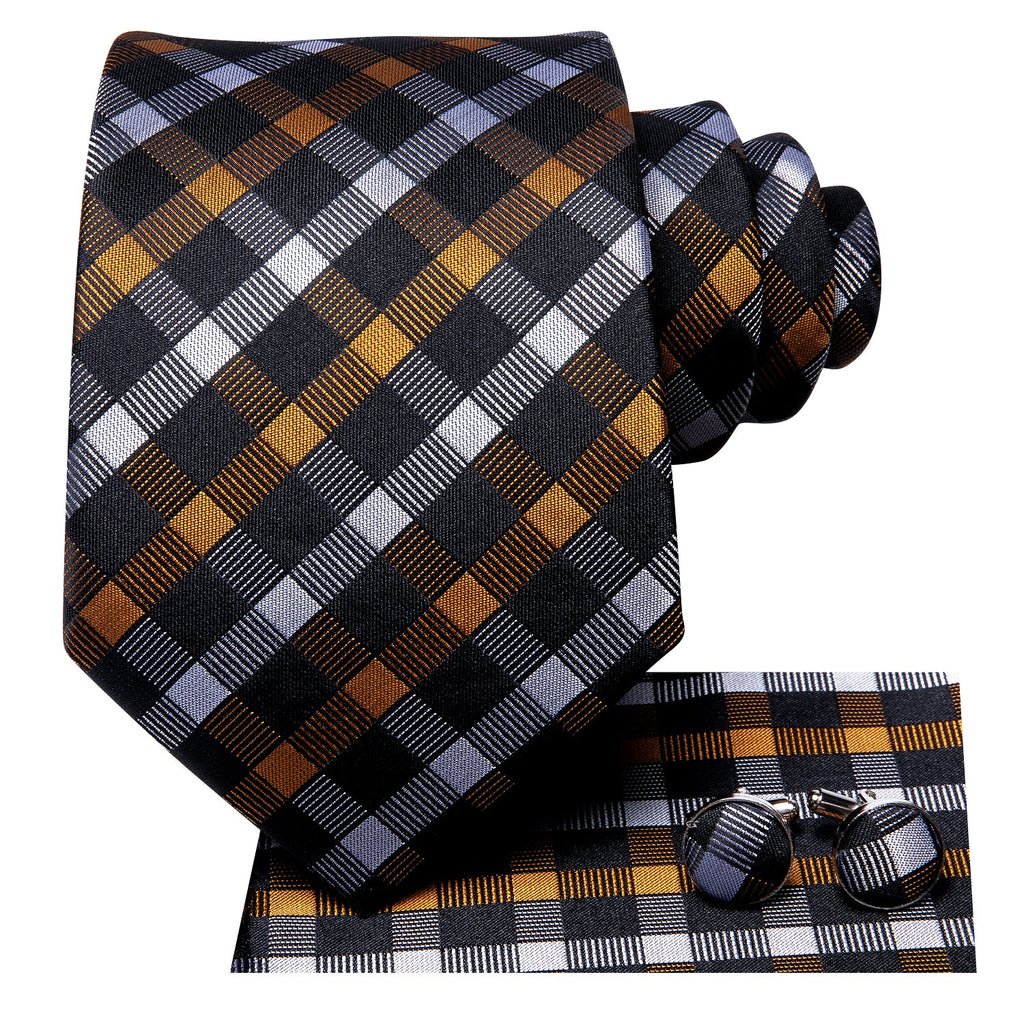 GentCrest Black Plaid Tie Hanky Cufflinks Set - Image 2