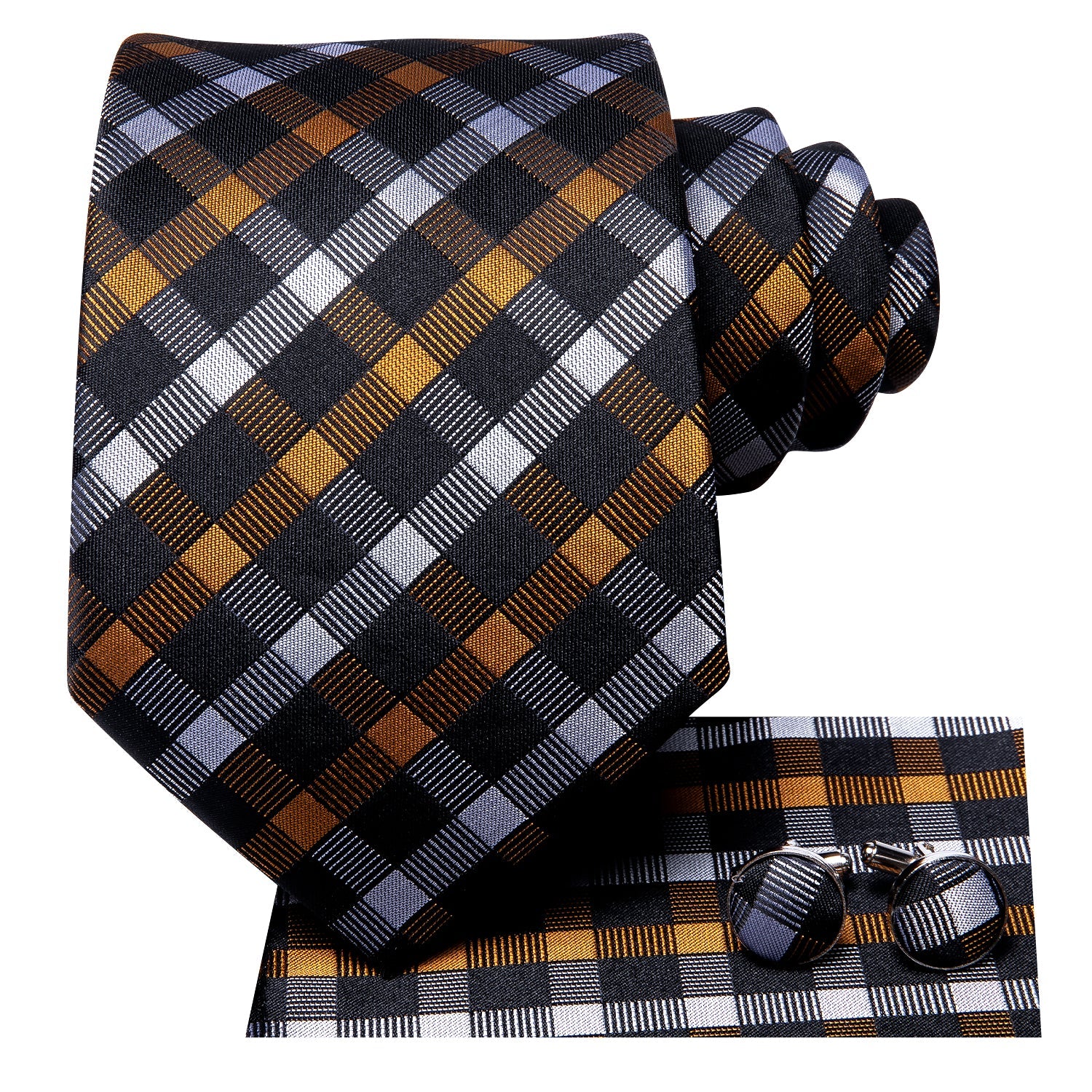 GentCrest Black Plaid Tie Hanky Cufflinks Set - Image 2