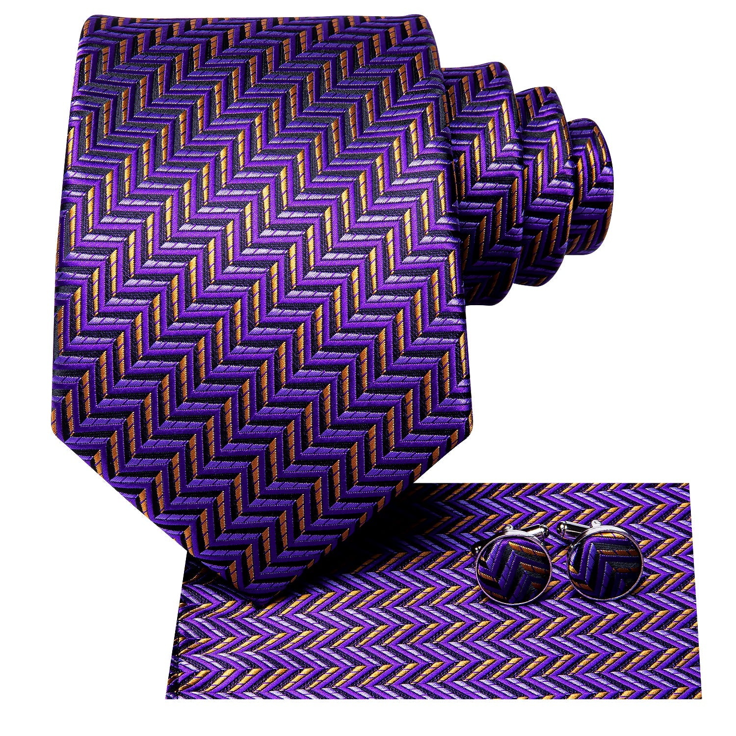 GentCrest Purple Striped Tie Hanky Cufflinks Set - Image 2