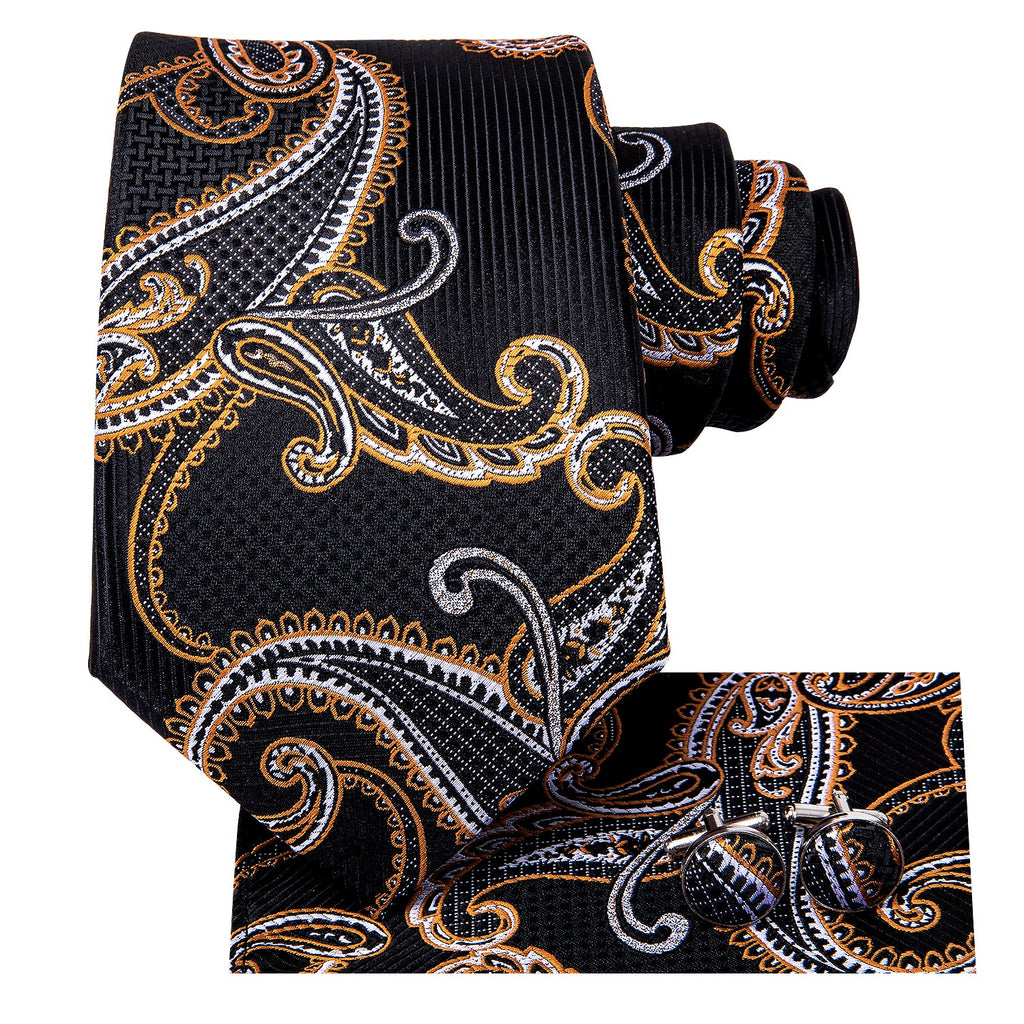 GentCrest Black Paisley Tie Hanky Cufflinks Set - Image 2