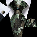 Black & Forest Green Floral Silk Tie Set - GentCrest