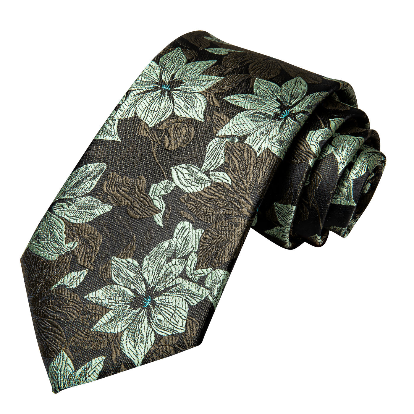 Black & Forest Green Floral Silk Tie Set - GentCrest - View 2