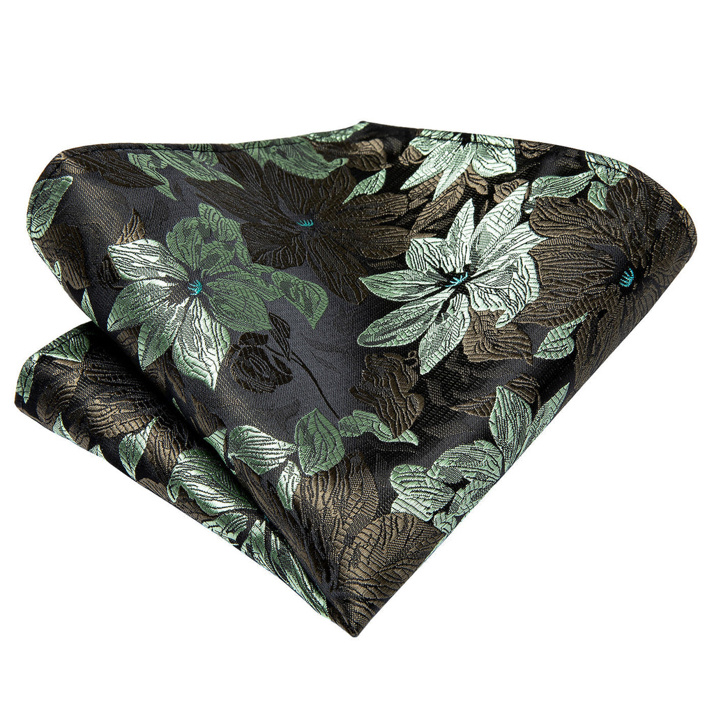 Black & Forest Green Floral Silk Tie Set - GentCrest - View 4