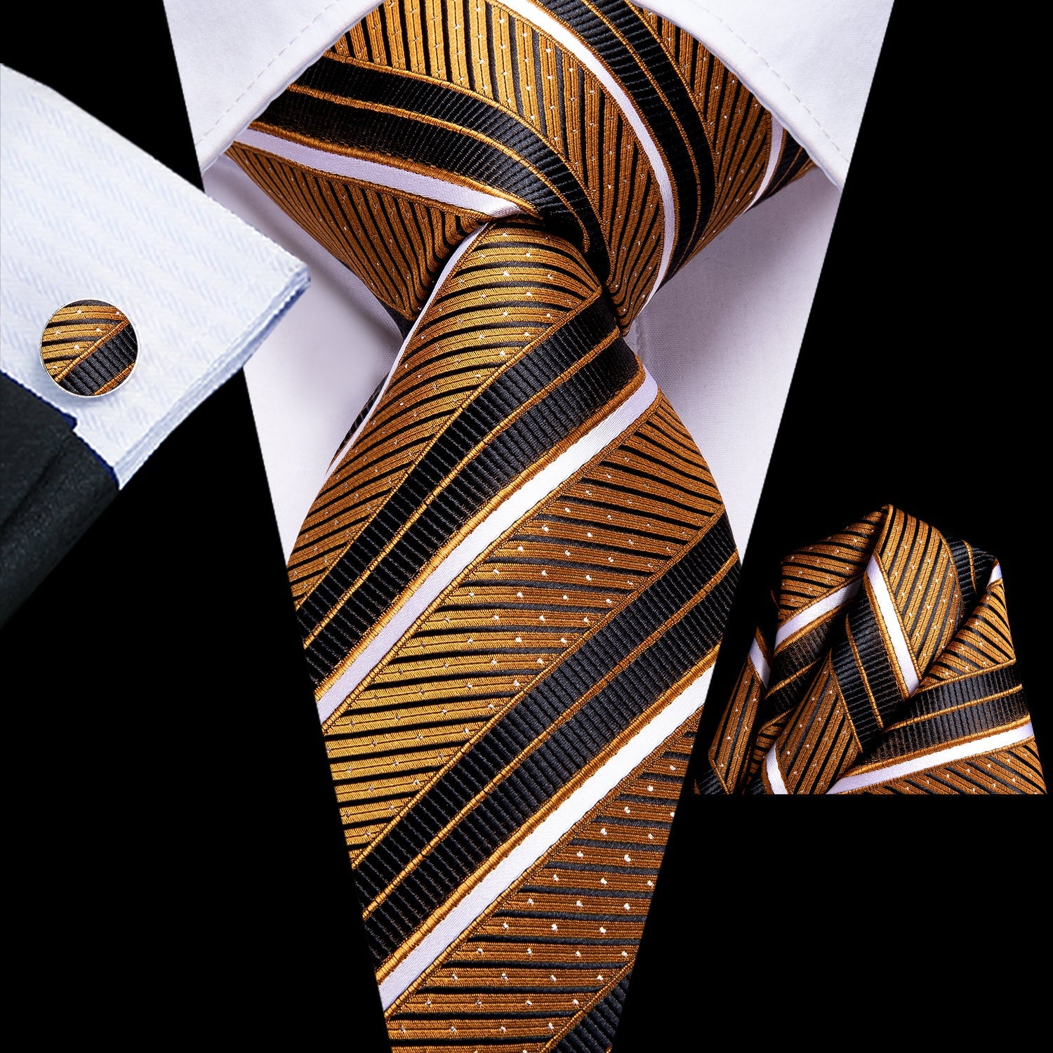 GentCrest Black Striped Tie Hanky Cufflinks Set - Image 1