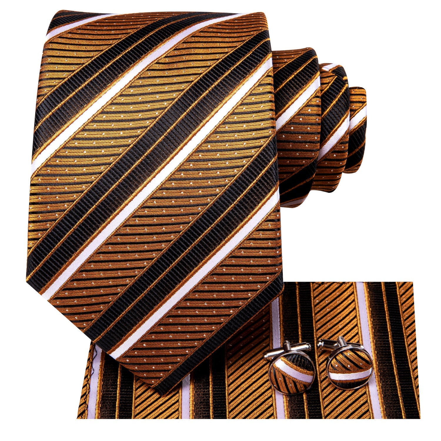 GentCrest Black Striped Tie Hanky Cufflinks Set - Image 2