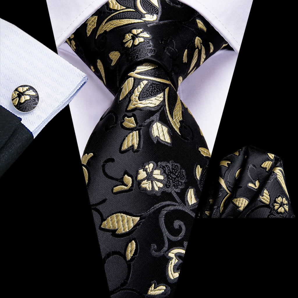 Black and Yellow Silk Tie Set - GentCrest
