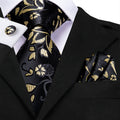 GentCrest Black Floral Tie Hanky Cufflinks Set - Image 1
