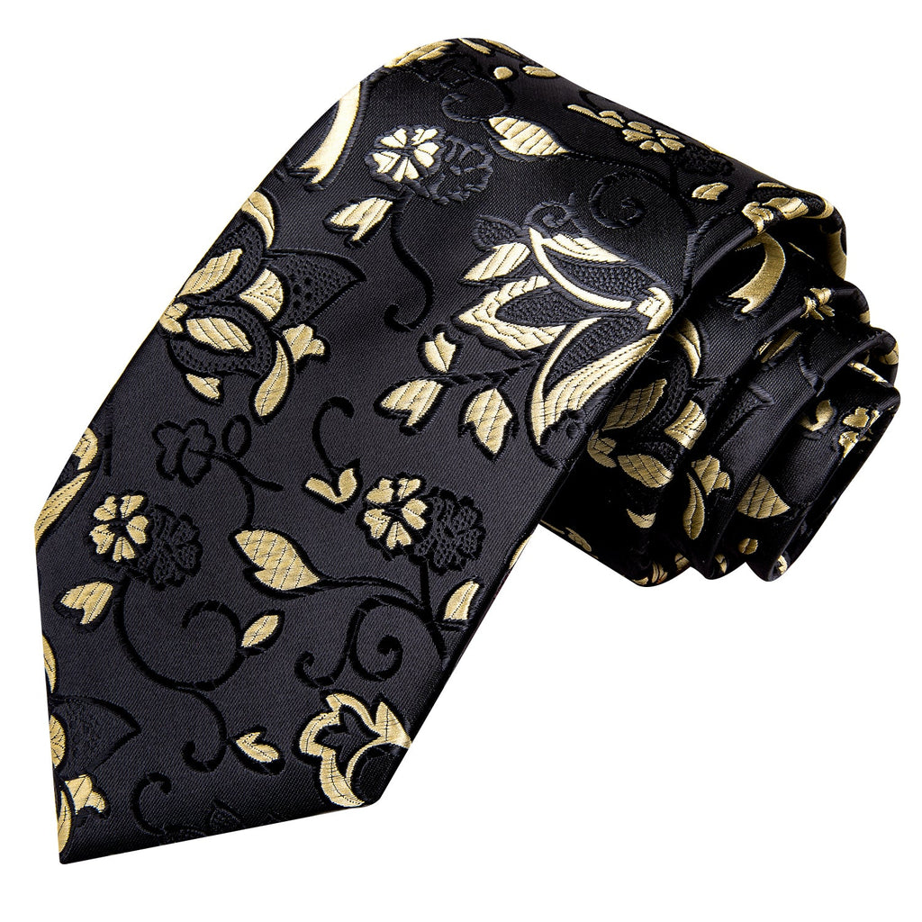 GentCrest Black Floral Tie Hanky Cufflinks Set - Image 4