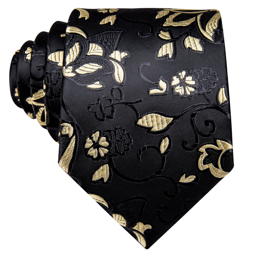 GentCrest Black Floral Tie Hanky Cufflinks Set - Image 2