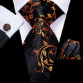 GentCrest Black Floral Tie Hanky Cufflinks Set - Image 1