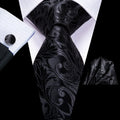 GentCrest Black Floral Tie Hanky Cufflinks Set - Image 1