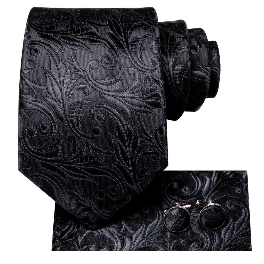 Black Floral XL Silk Tie Set - GentCrest - View 2