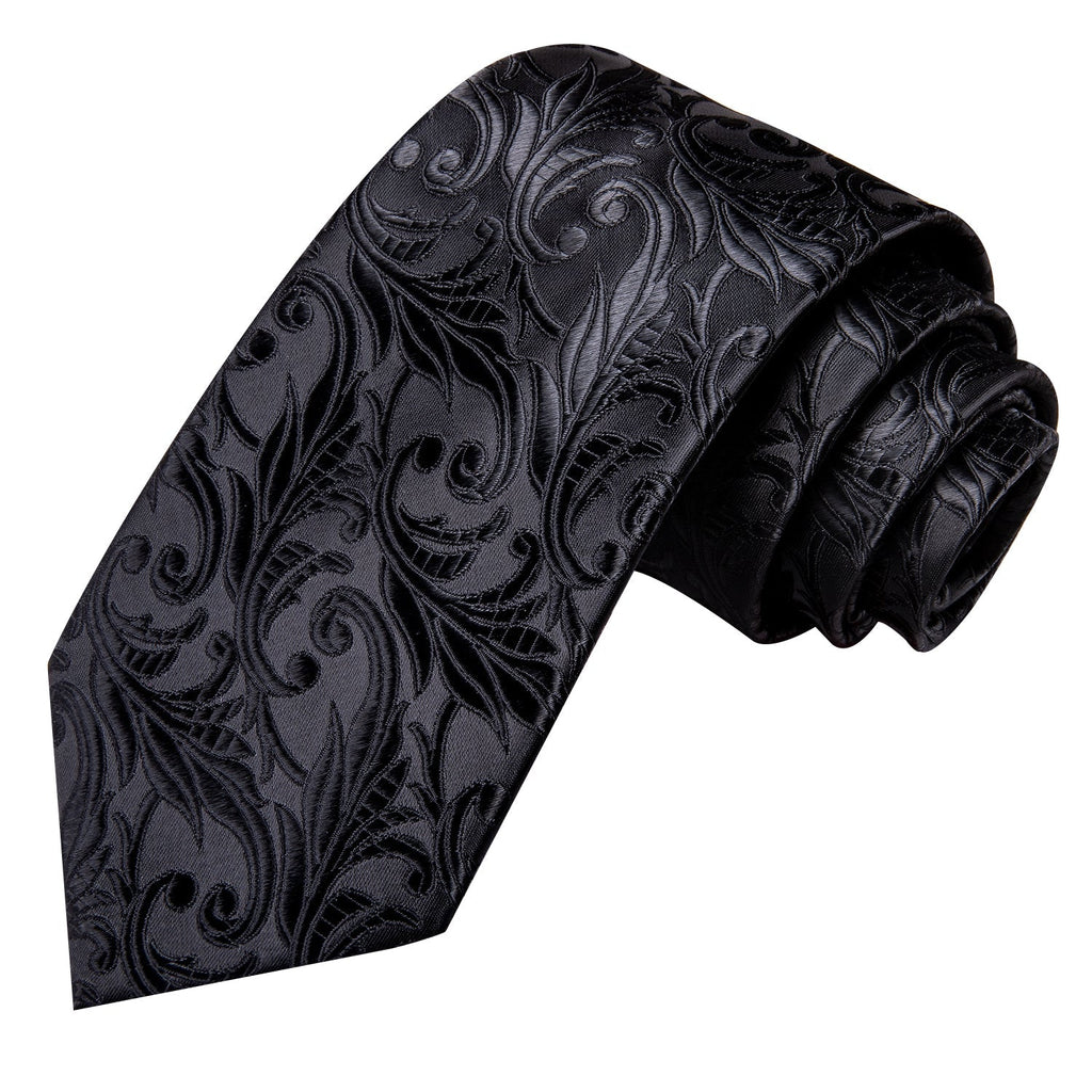 GentCrest Black Floral Tie Hanky Cufflinks Set - Image 4