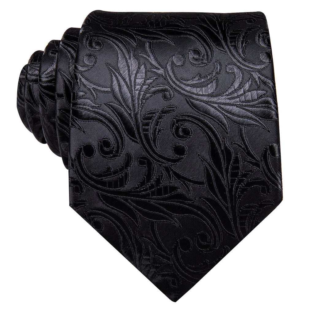 GentCrest Black Floral Tie Hanky Cufflinks Set - Image 2