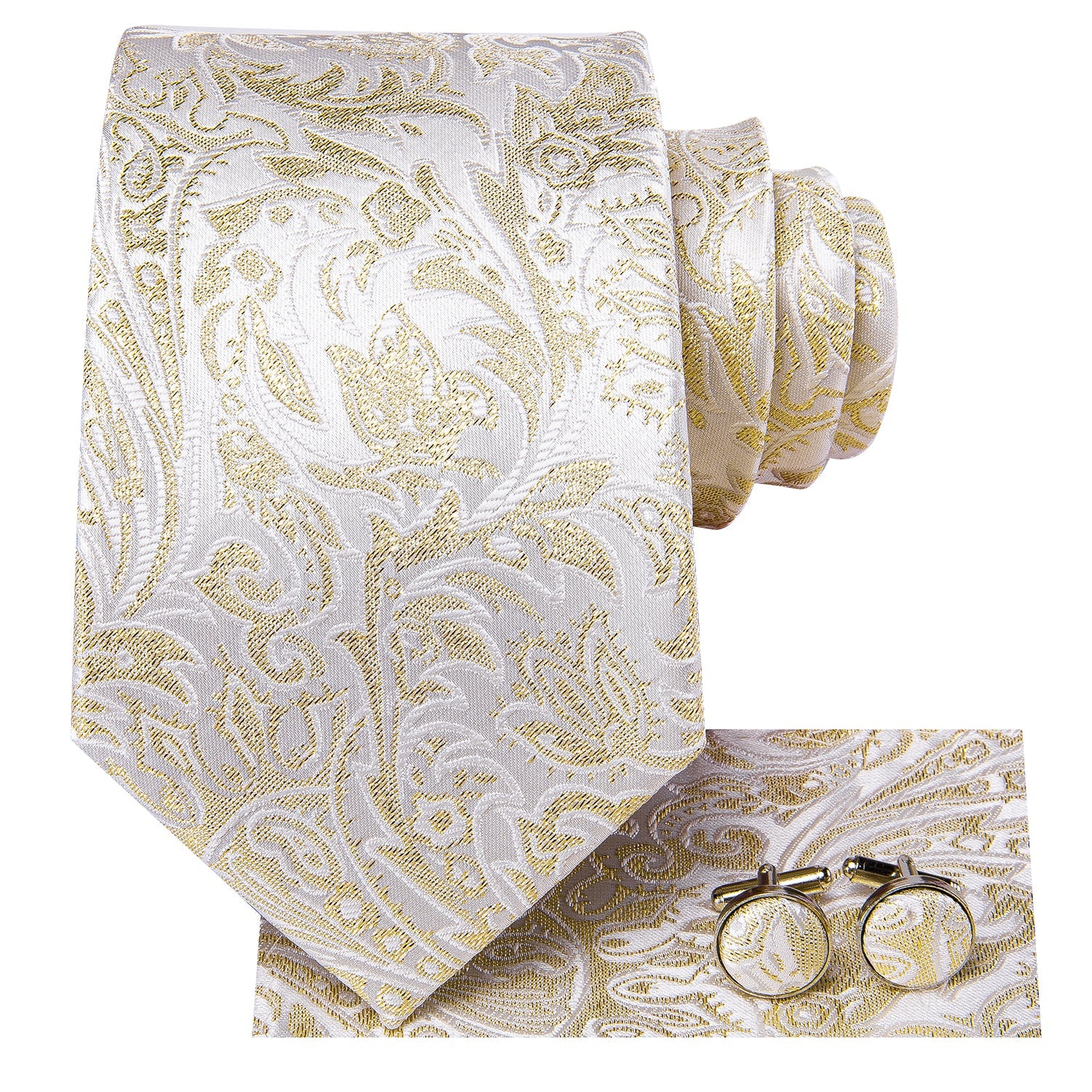 GentCrest White Floral Tie Hanky Cufflinks Set - Image 2